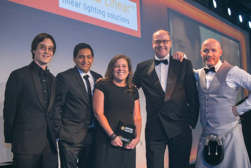 Nicholas Cheung, César Castro and Claudia Paz receiving the Lighting Design Awards for “Affinity”.